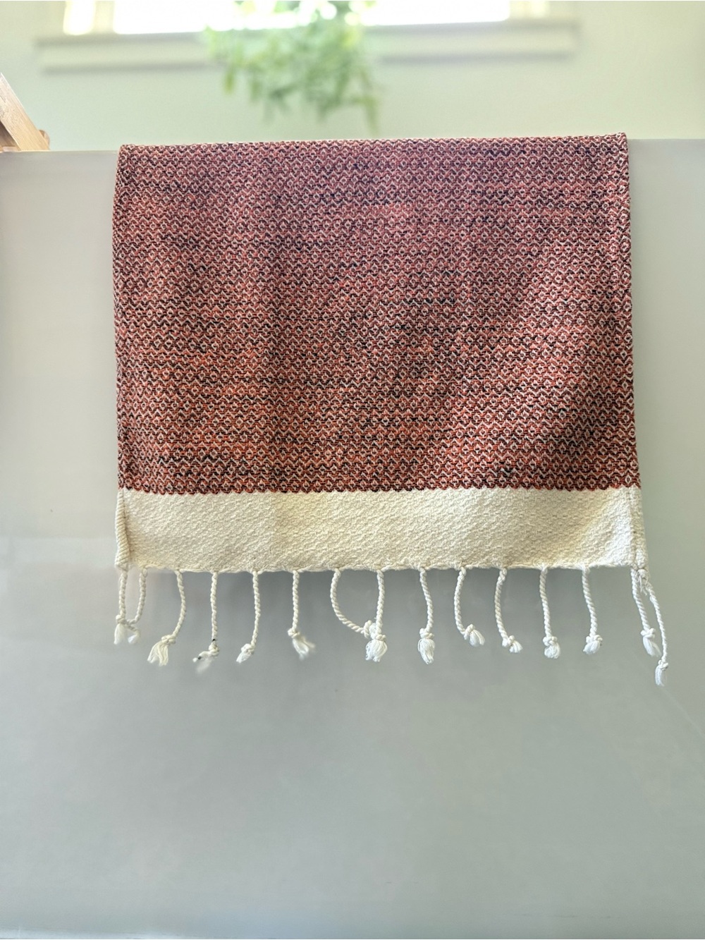 Turkish Cotton Orange Woven Throw with Fringe - Picture 7 of 10